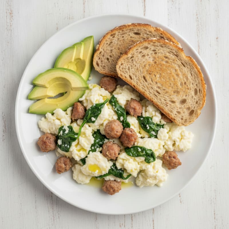 Egg White Scramble with Turkey Sausage and Spinach