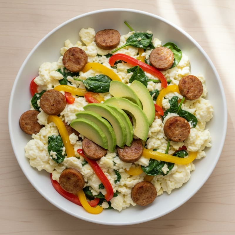 Egg White Veggie Scramble with Turkey Sausage