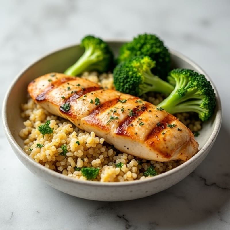 Grilled Chicken Breast with Quinoa and Steamed Broccoli