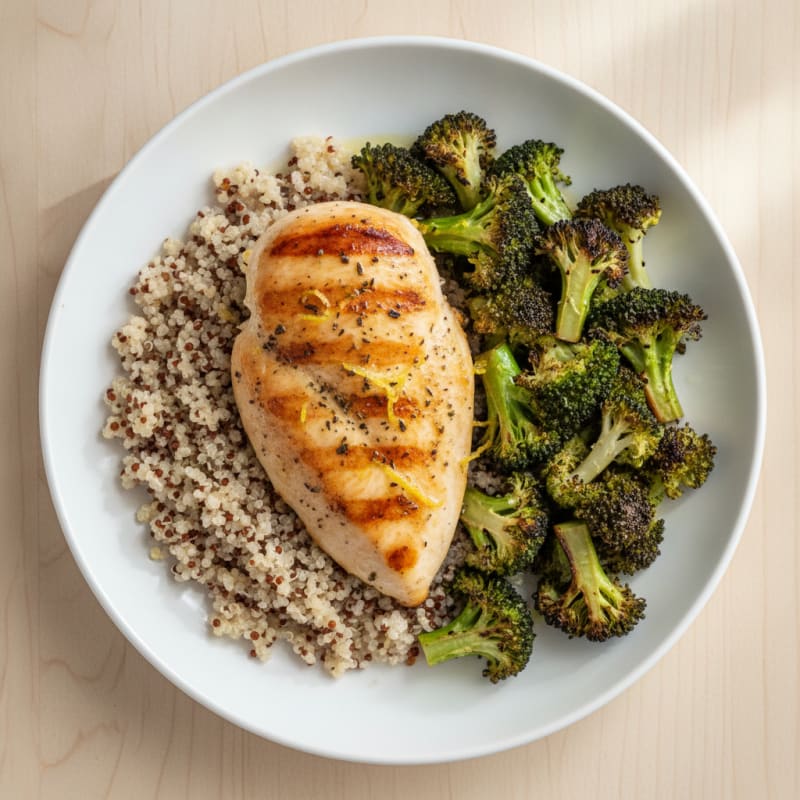 Grilled Chicken Breast with Quinoa and Roasted Broccoli