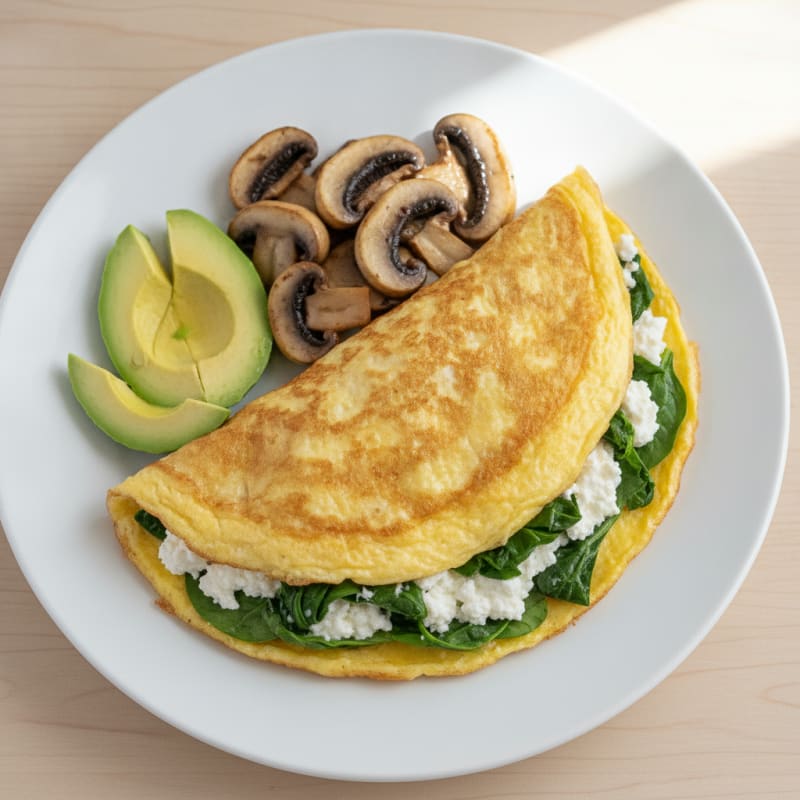 Cottage Cheese Spinach Omelette with Sautéed Mushrooms