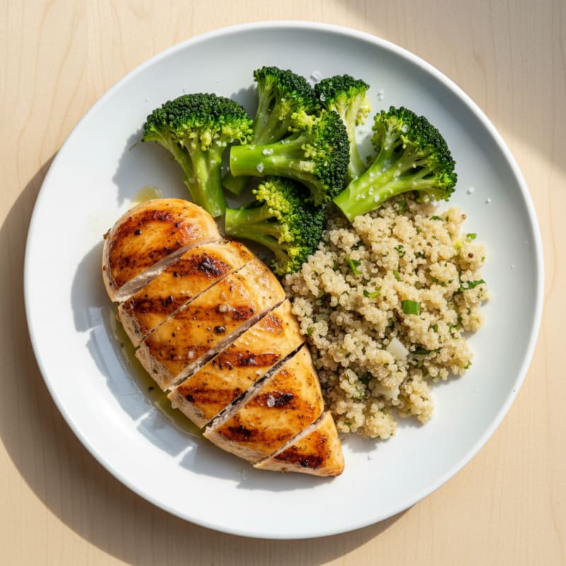 Grilled Chicken Breast with Quinoa and Steamed Broccoli
