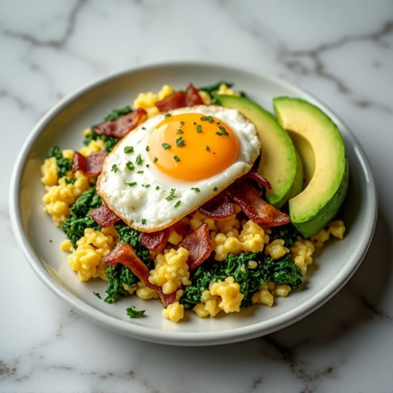 Cottage Cheese Scramble with Spinach and Turkey Bacon
