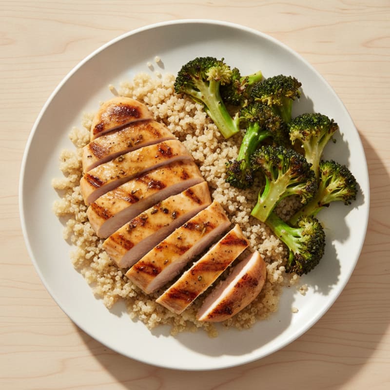 Grilled Chicken Breast with Quinoa and Roasted Broccoli
