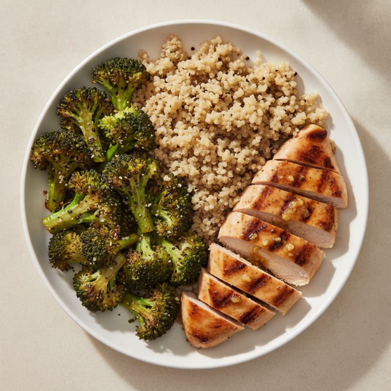 Grilled Chicken Breast with Roasted Broccoli and Quinoa