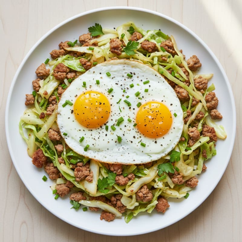 Cabbage and Eggs Skillet with Herbs