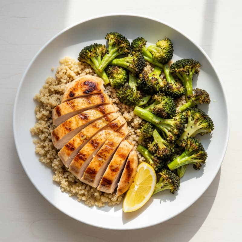 Grilled Chicken Breast with Quinoa and Roasted Broccoli