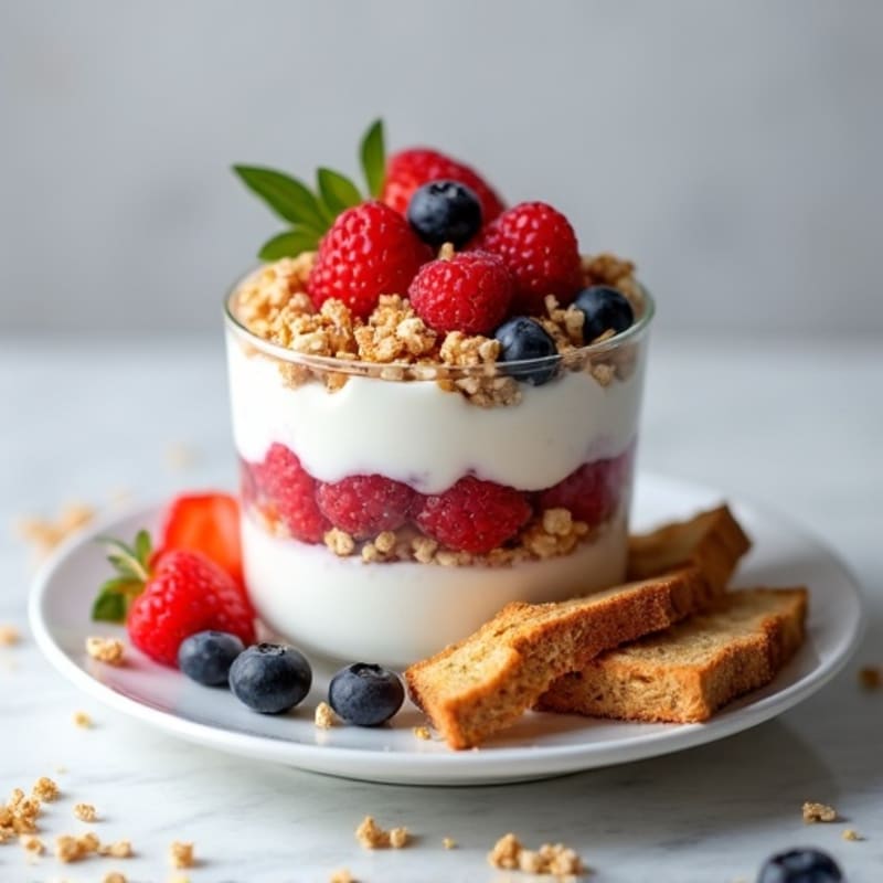 Greek Yogurt Parfait with Granola, Berries, and Protein Bread