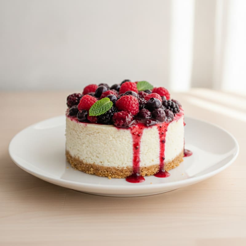 Greek Yogurt Protein Cheesecake with Mixed Berries