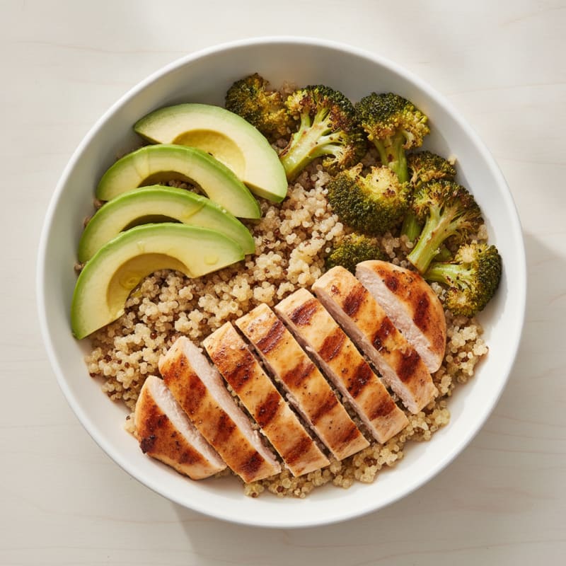 Grilled Chicken and Quinoa Bowl with Roasted Broccoli