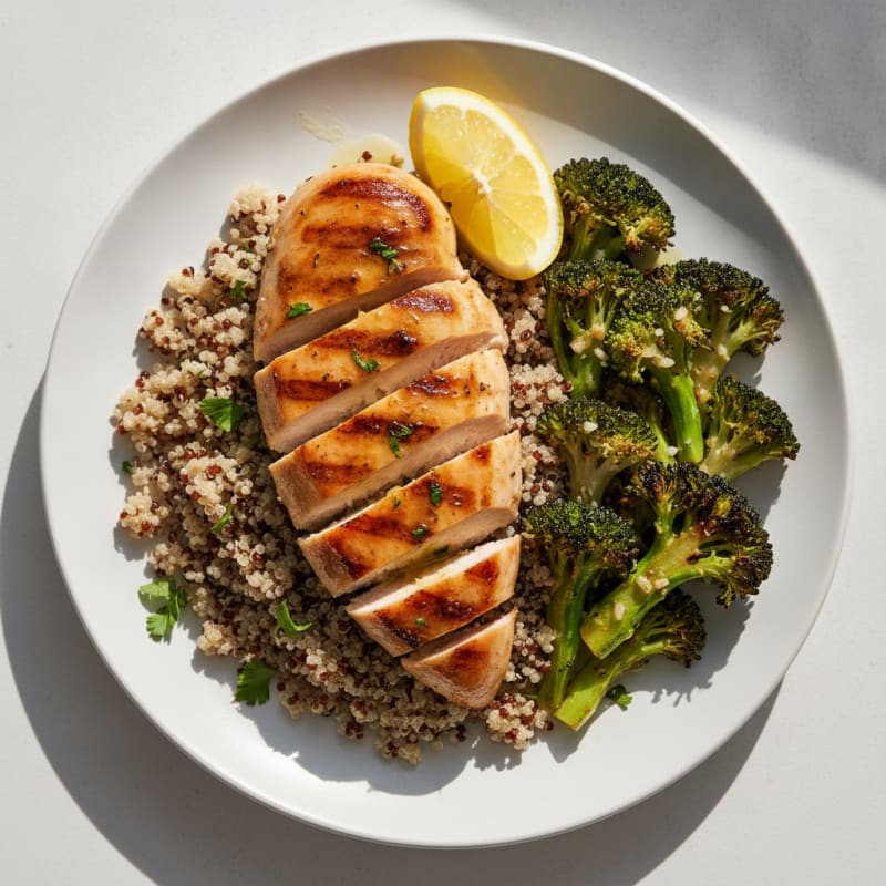 Grilled Chicken Breast with Quinoa and Roasted Broccoli