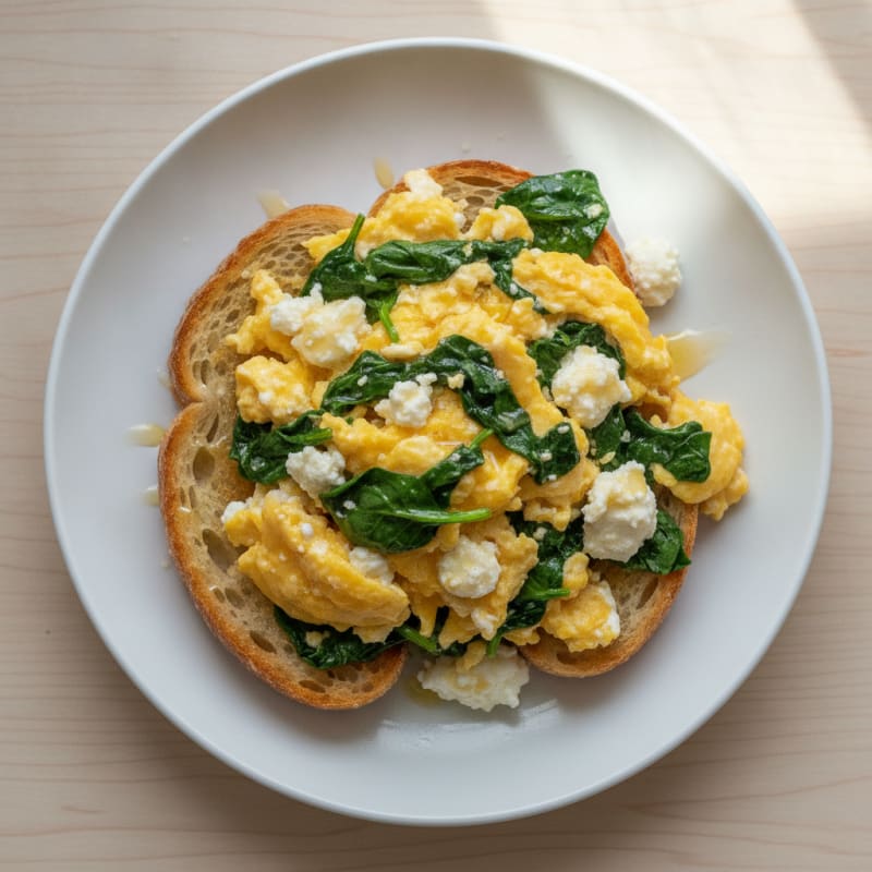 Scrambled Eggs with Cottage Cheese and Sourdough Toast