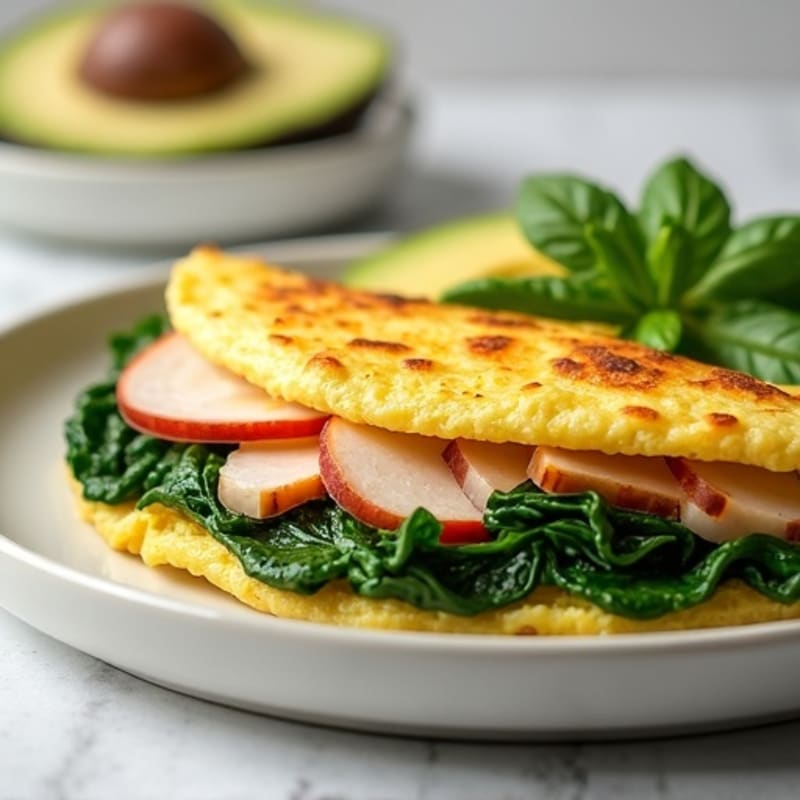 Egg White Omelette with Smoked Turkey and Sautéed Spinach