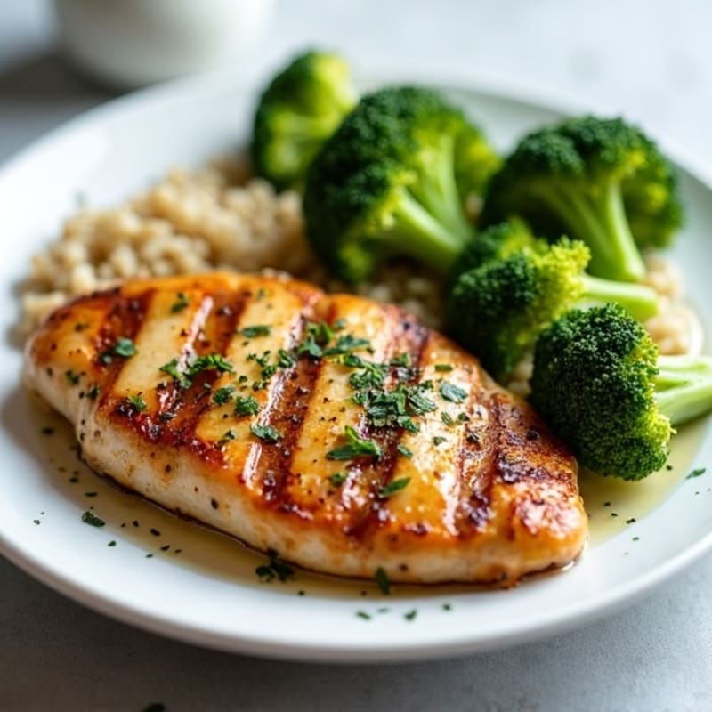 Grilled Chicken Breast with Quinoa and Steamed Broccoli