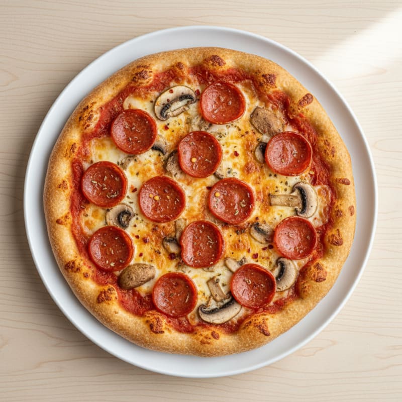 Crispy Pepperoni and Mushroom Pizza