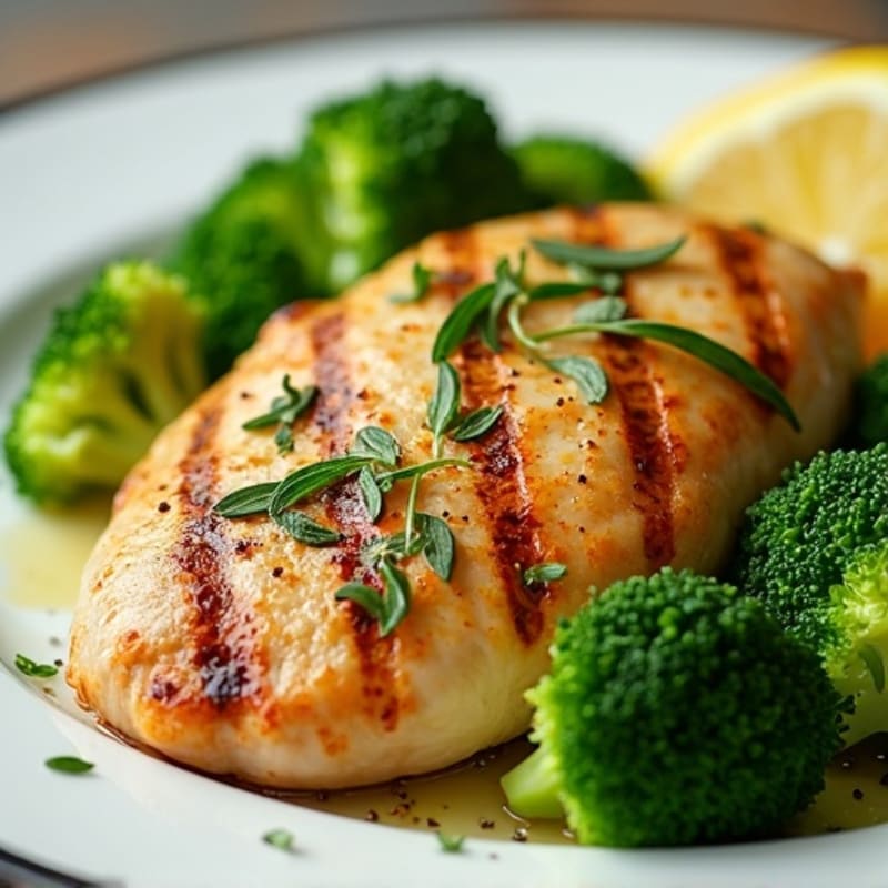 Grilled Lemon Herb Chicken Breast with Steamed Broccoli