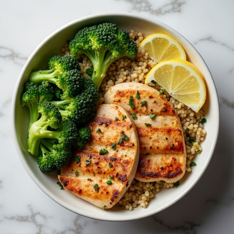 Grilled Chicken and Quinoa Bowl with Roasted Broccoli