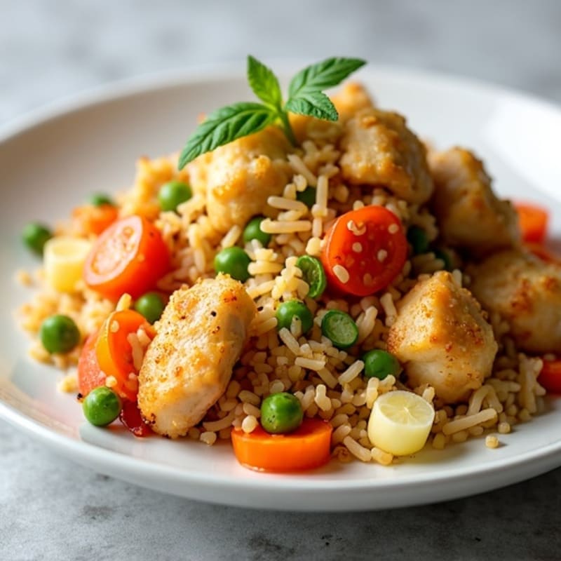 Crispy Chicken Cauliflower Fried Rice with Fresh Vegetables