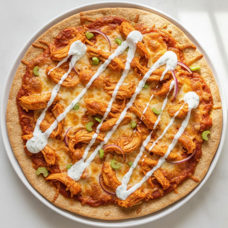 Buffalo Chicken Pizza with Ranch Drizzle