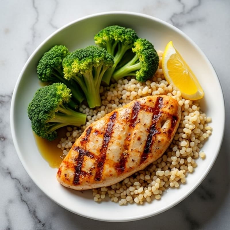 Grilled Chicken Breast with Roasted Broccoli and Quinoa