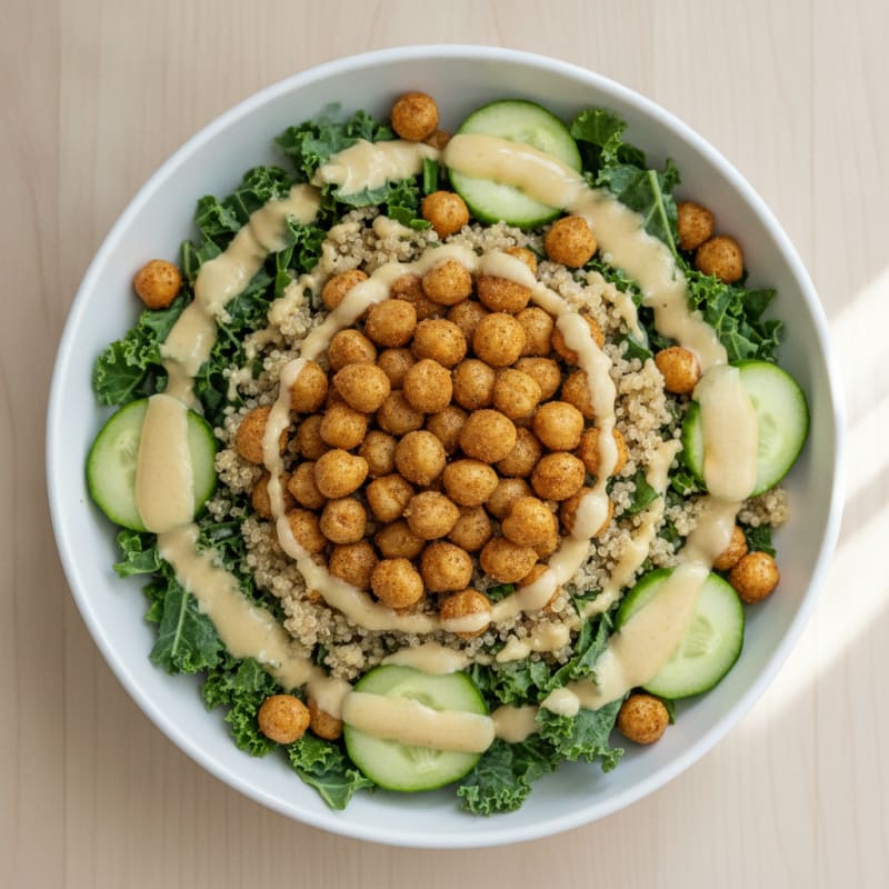 Crispy Chickpea and Quinoa Power Bowl with Lemon Tahini Dressing