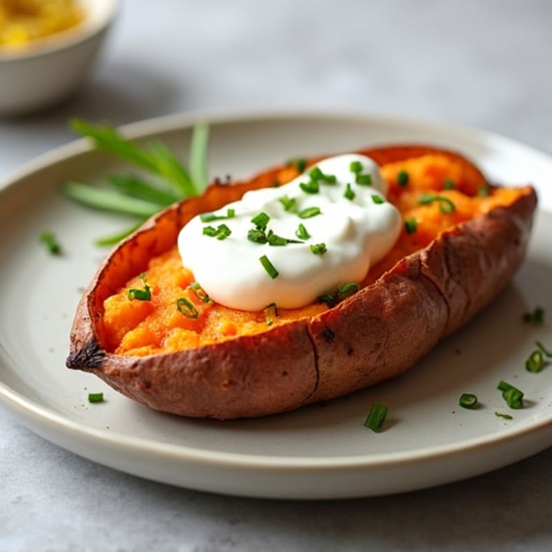 Crispy-Skin Sweet Potato with Greek Yogurt and Chives