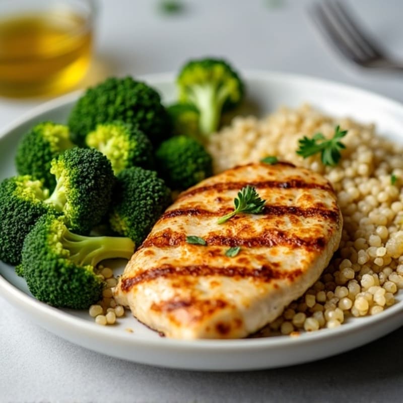 Grilled Chicken Breast with Quinoa and Roasted Broccoli