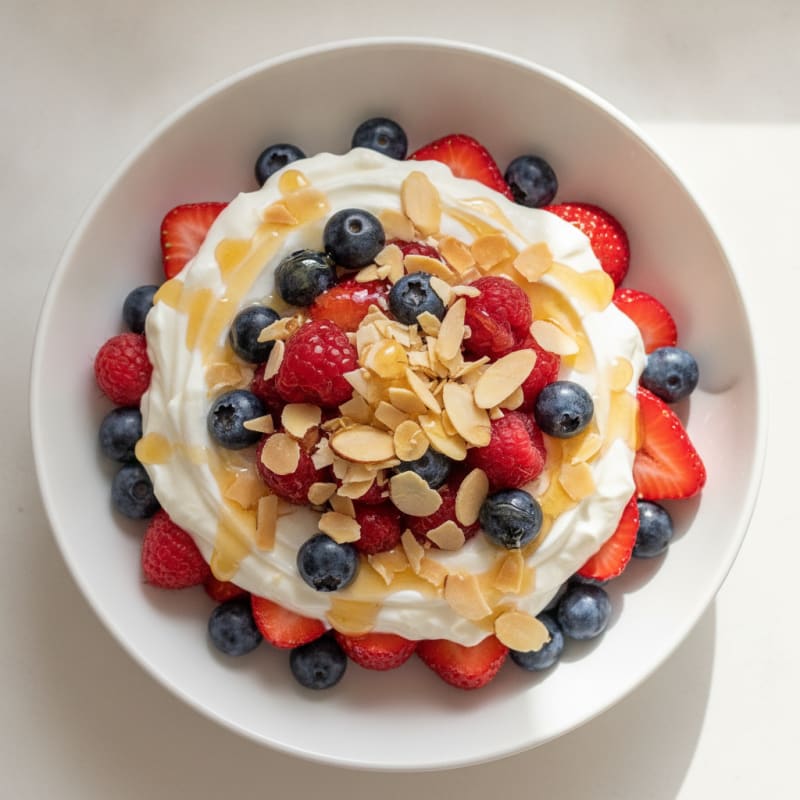 Greek Yogurt Parfait with Mixed Berries and Almonds