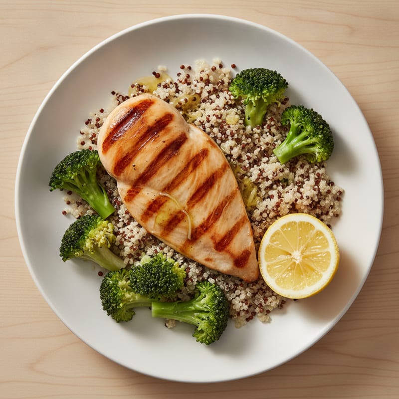 Grilled Chicken Breast with Quinoa and Steamed Broccoli