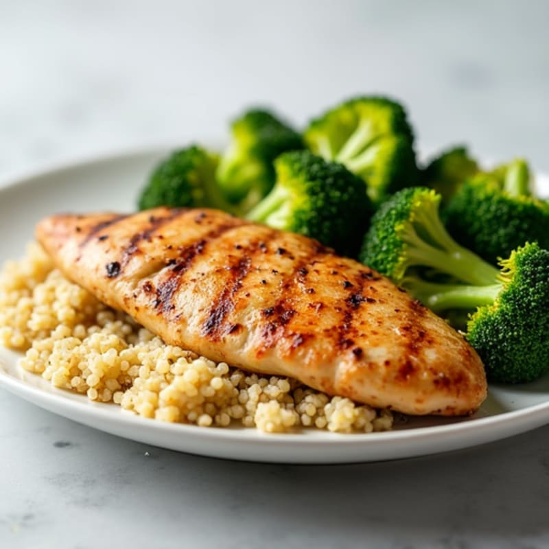 Grilled Chicken Breast with Quinoa and Steamed Broccoli