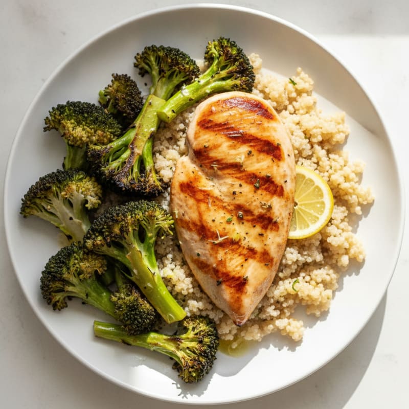 Grilled Chicken Breast with Quinoa and Roasted Broccoli