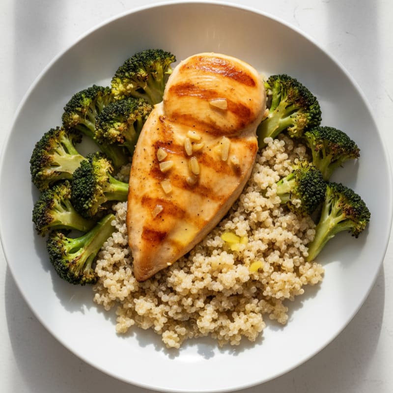 Grilled Chicken Breast with Quinoa and Roasted Broccoli