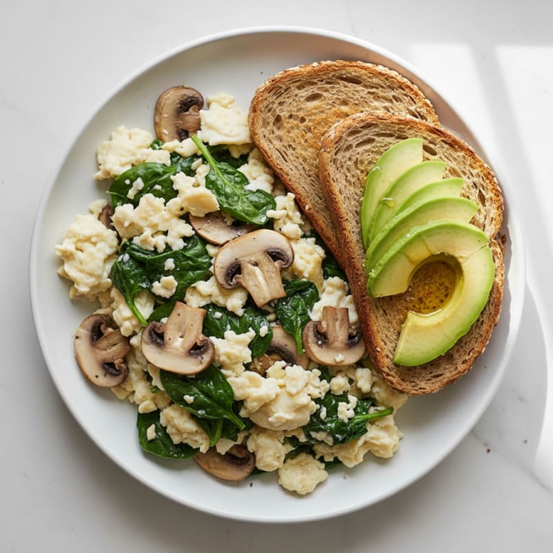 Spinach Egg White Scramble with Sautéed Mushrooms