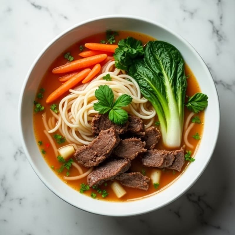 Aromatic Lean Beef and Rice Noodle Soup with Fresh Herbs