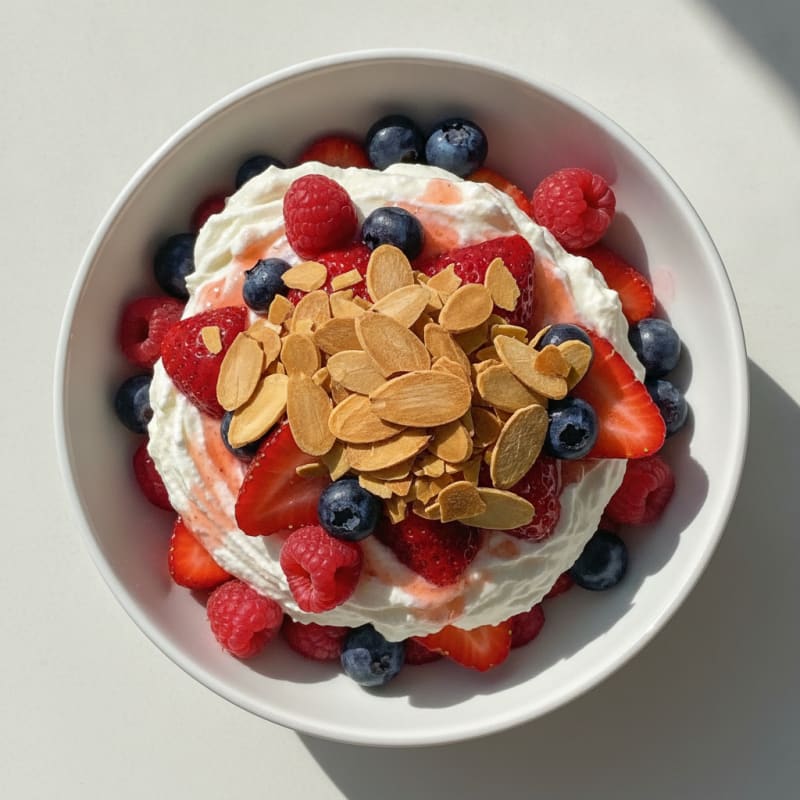Greek Yogurt Protein Parfait with Mixed Berries and Almonds