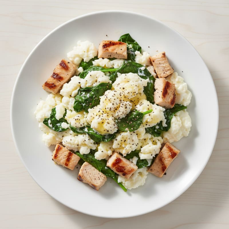 Egg White and Spinach Scramble with Grilled Turkey Breast