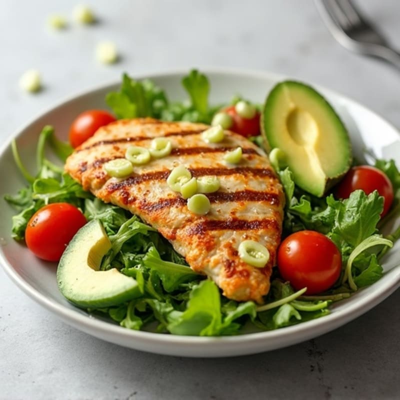 Crispy Chicken Salad with Fresh Greens and Creamy Avocado Dressing