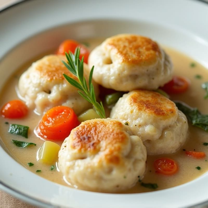 Creamy Chicken and Vegetable Stew with Fluffy Herb Dumplings
