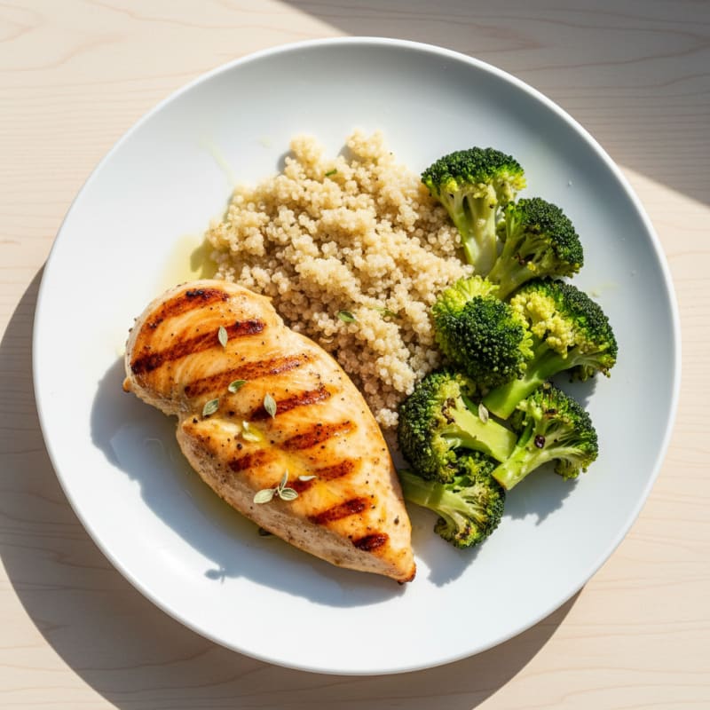 Grilled Chicken Breast with Quinoa and Steamed Broccoli