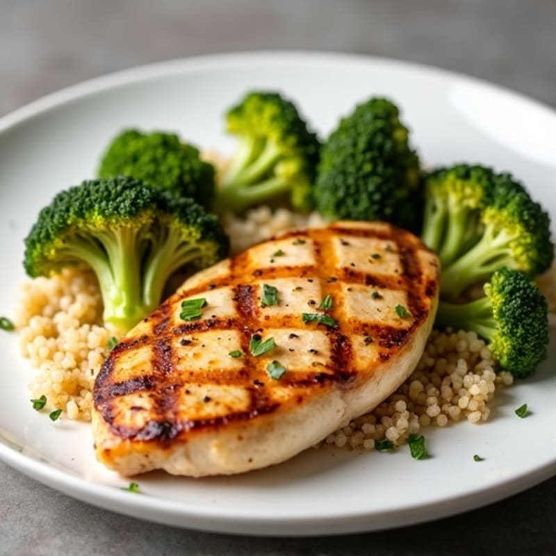 Grilled Chicken Breast with Roasted Broccoli and Quinoa