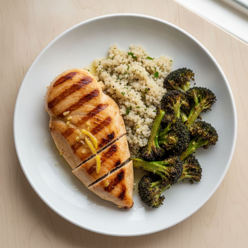 Grilled Chicken Breast with Quinoa and Roasted Broccoli