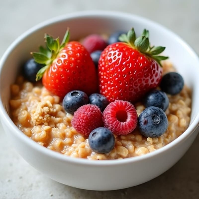 Creamy Peanut Butter Oatmeal with Fresh Berries