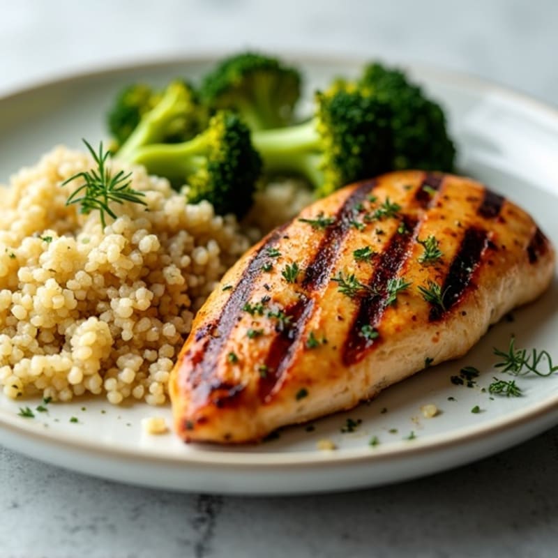Grilled Chicken Breast with Quinoa and Roasted Broccoli