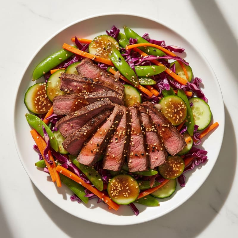 Seared Steak and Crunchy Vegetable Salad with Sesame Dressing