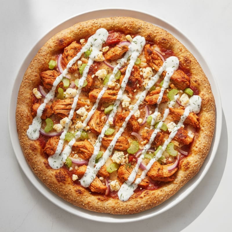 Buffalo Chicken Pizza with Ranch Drizzle