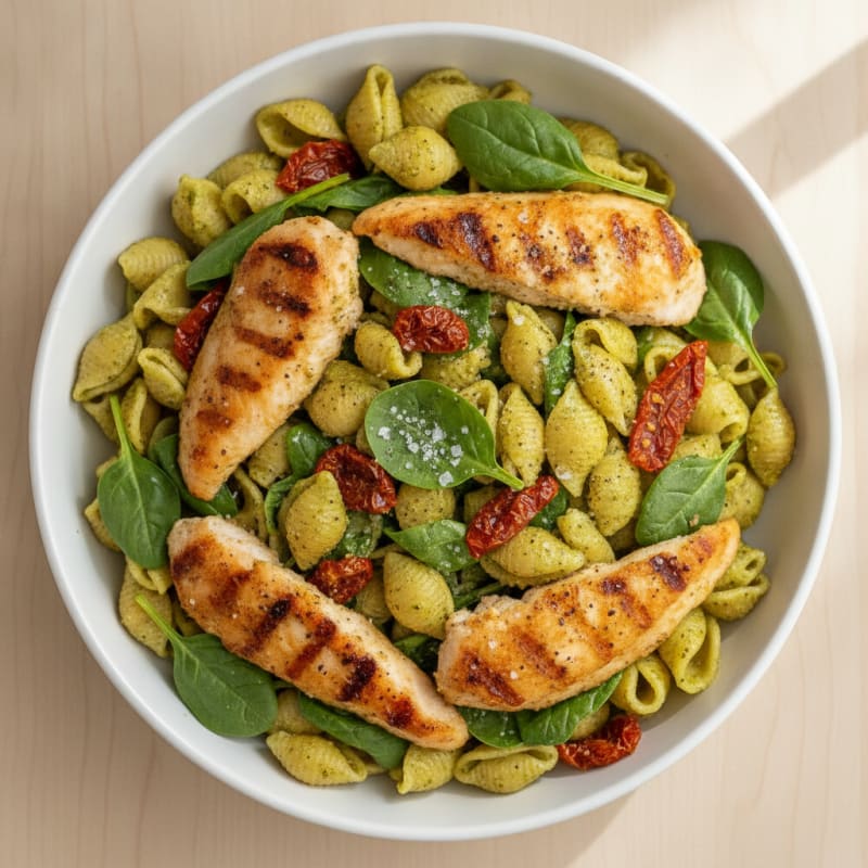 Pesto Chicken Pasta with Sun-Dried Tomatoes