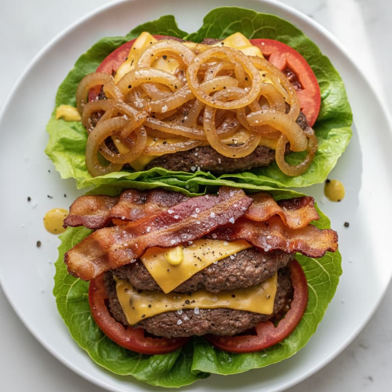 Double Bacon Cheeseburger with Caramelized Onions