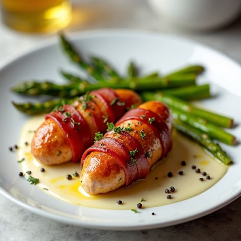 Crispy Prosciutto-Wrapped Chicken Sausage with Roasted Asparagus