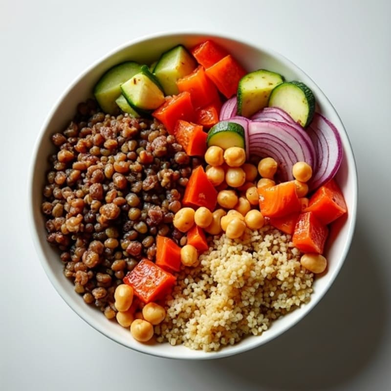 Crispy Lentil Quinoa Power Bowl with Roasted Vegetables