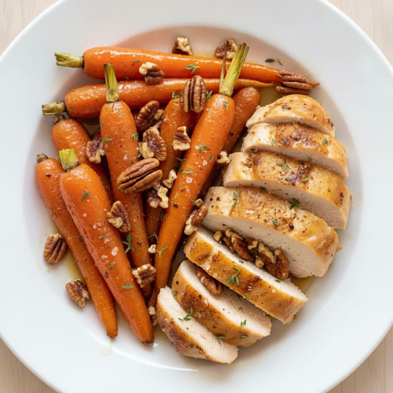 Maple-Glazed Roasted Carrots and Chicken with Pecans